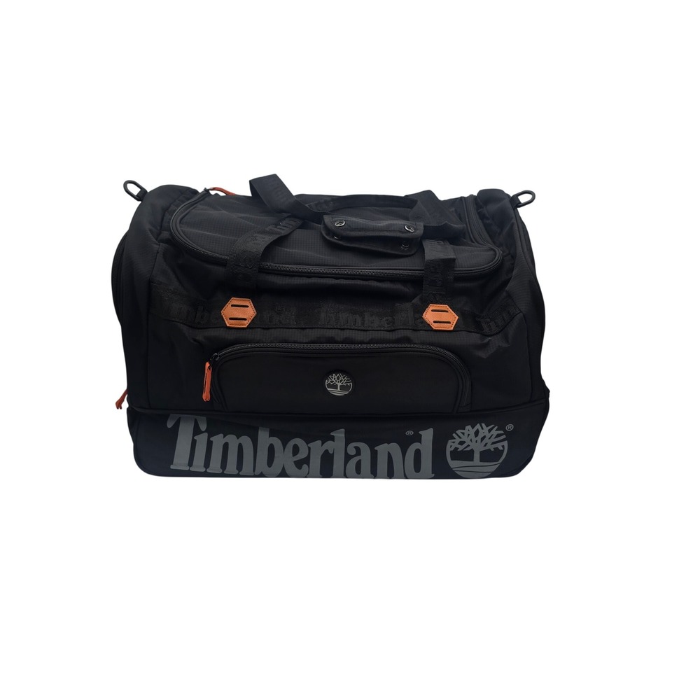 Timberland Black Orange Ripstop Duffel Bag Shoe Compartment Travel Gym 20in